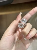 Natural white crystal sterling silver rose ring