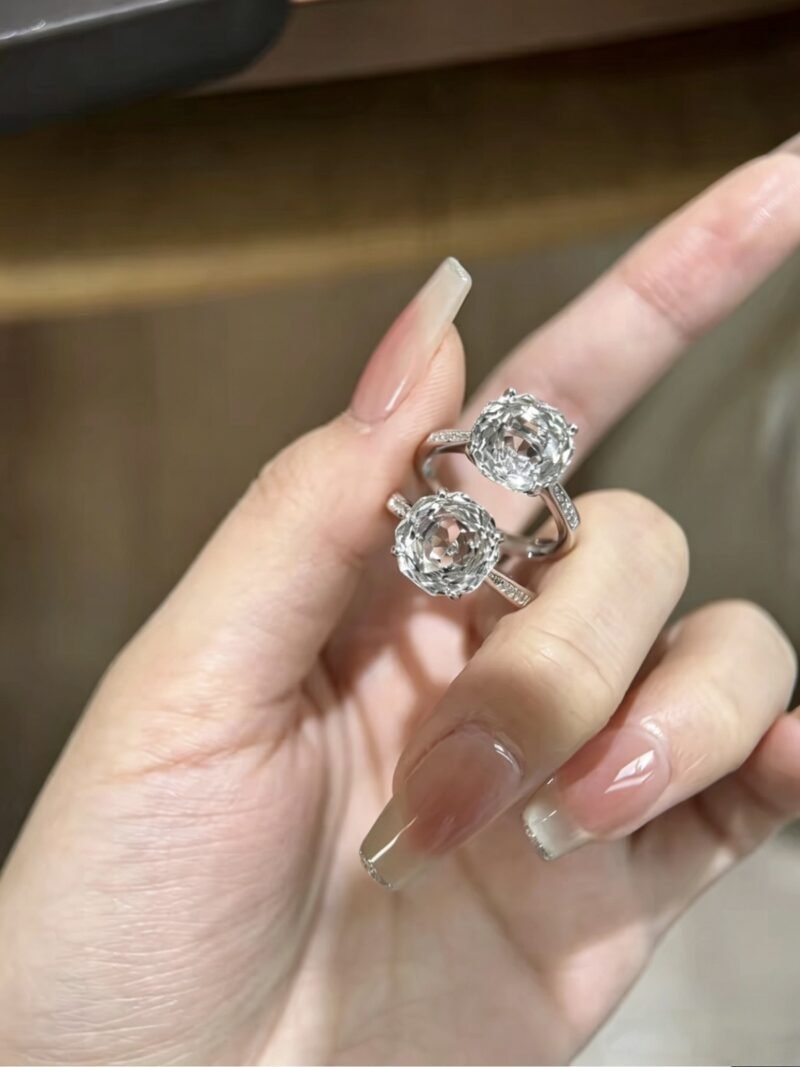 Natural white crystal sterling silver rose ring