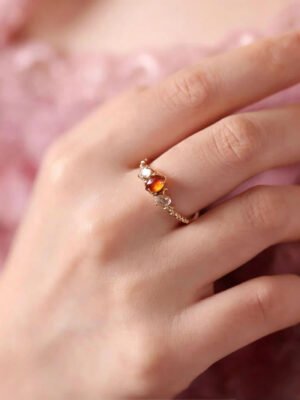 Tiny Garnet and White Crystal Gold Ring