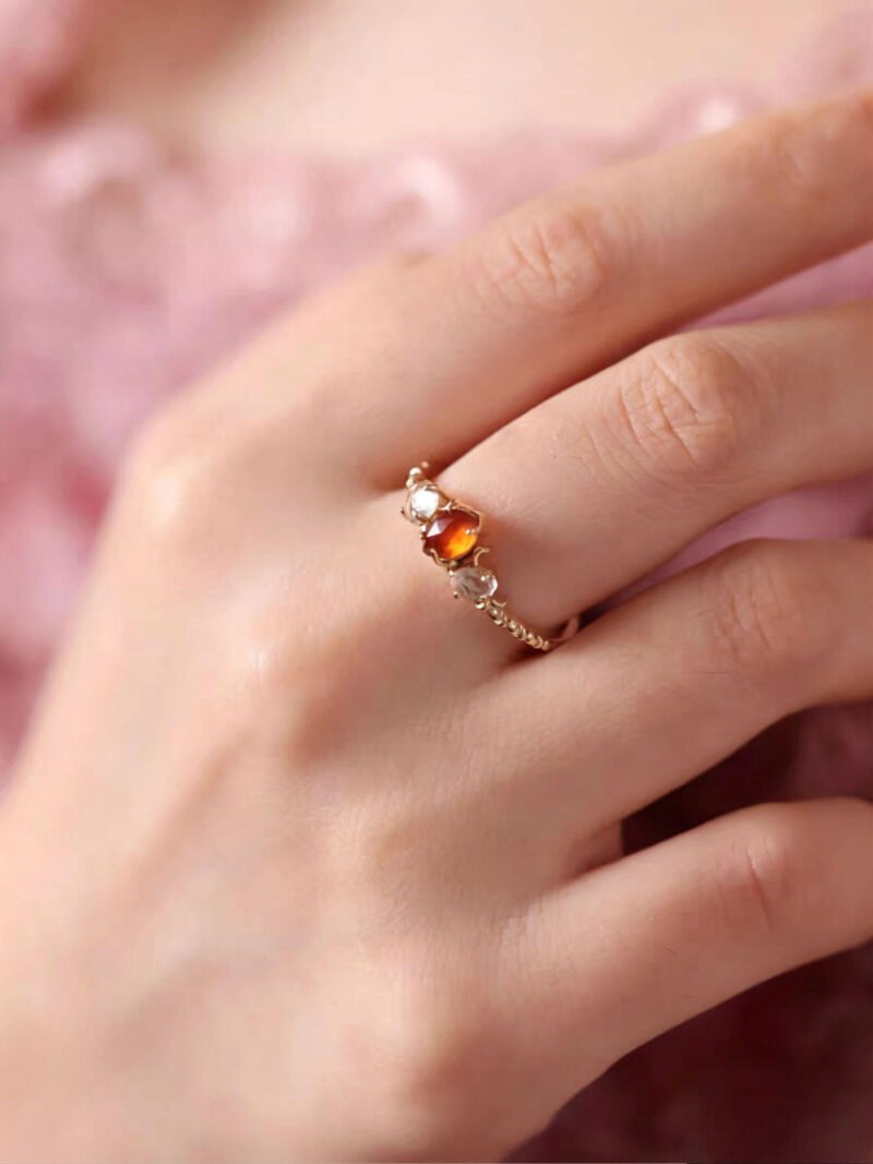 Tiny Garnet and White Crystal Gold Ring