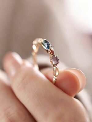 Tiny Topaz Iolite Labradorite Gold Ring