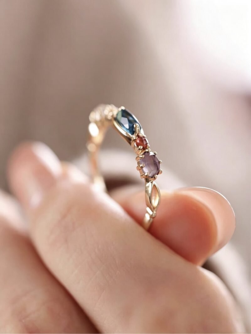 Tiny Topaz Iolite Labradorite Gold Ring