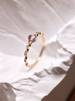 Tiny Natural Amethyst Gold Ring