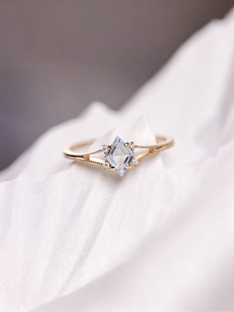 Tiny Blue Topaz Rhombus Gold Ring