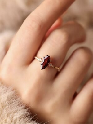 Tiny Marquise Garnet Gold Ring