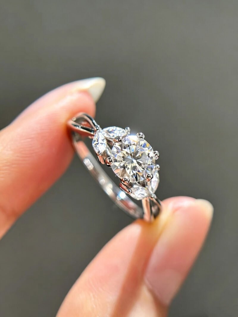 Moissanite hexagonal silver engagement ring - 2