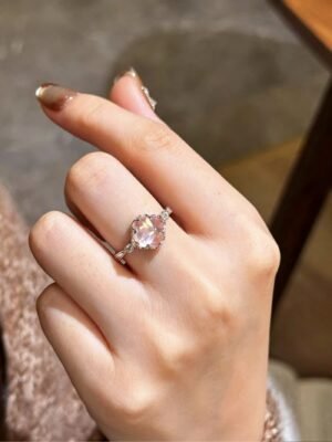 Natural Tower-shaped Rose Crystal Sterling Silver Ring