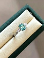 Vintage Green Agate Round Sterling Silver Ring