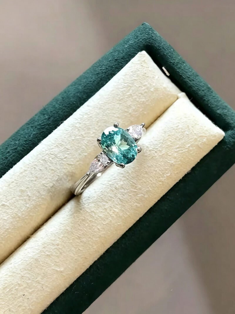 Vintage Green Agate Round Sterling Silver Ring