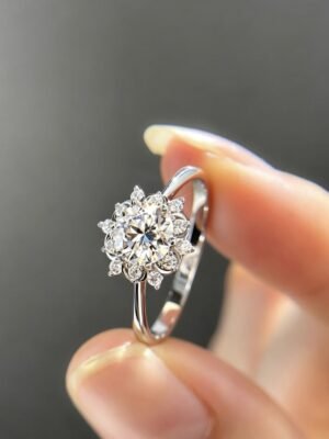 Snowflake Moissanite Silver Engagement Ring 1Ct