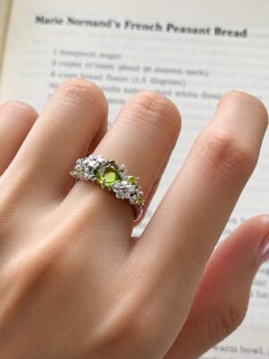 Jasmine Peridot Silver Ring Floral Collection Natural Gemstone