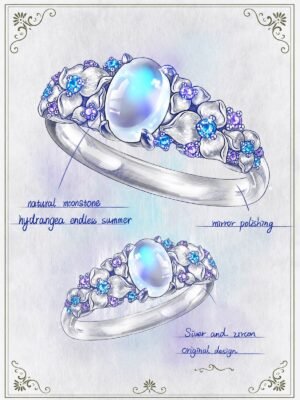 Blue Moonlight Natural Sapphire Silver Ring, Floral Collection