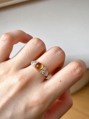 Money Flower Natural Yellow Crystal Silver Ring, Floral Series