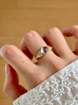 Moonlight Natural White Crystal Silver Ring, Floral Collection