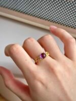 Violet Natural Amethyst Silver Ring, Floral Series