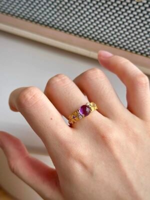Violet Natural Amethyst Silver Ring, Floral Series