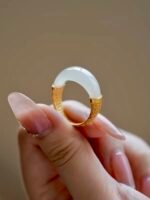 Natural Hetian white jade ring saddle