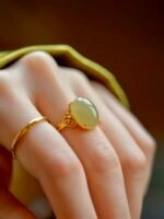 Natural Hetian jade cabochon ring